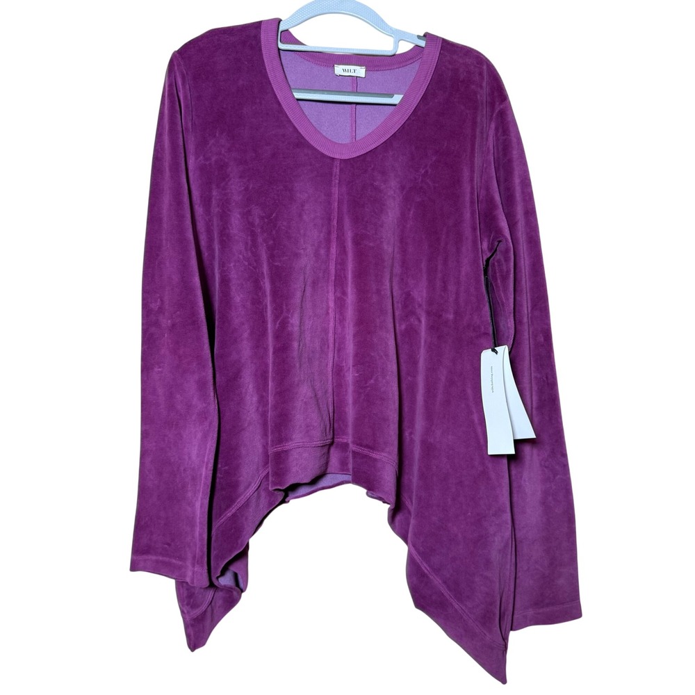 Wilt Velour Sweatshirt Women Medium Eggplant Flowy NEW Pointed‎ Side Seam